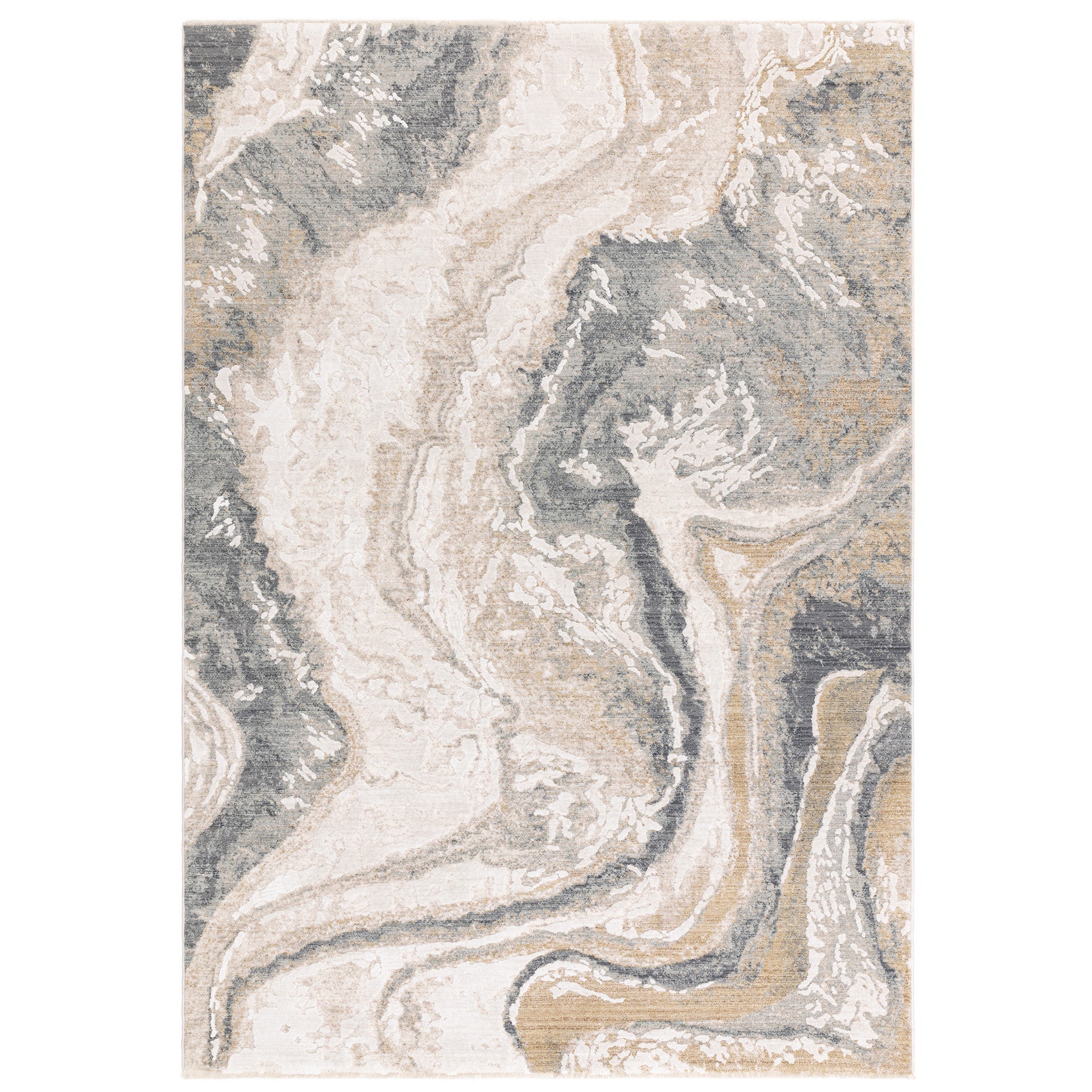 Contemporary marble effect rug in spacedyed yarns in natural tones and subtle hues of blues and purple. Size Medium Pile height: 8mm Dimensions: 1200 x 1800mm Machine Woven in Turkey Material: polyester Delivery: 5-7 days